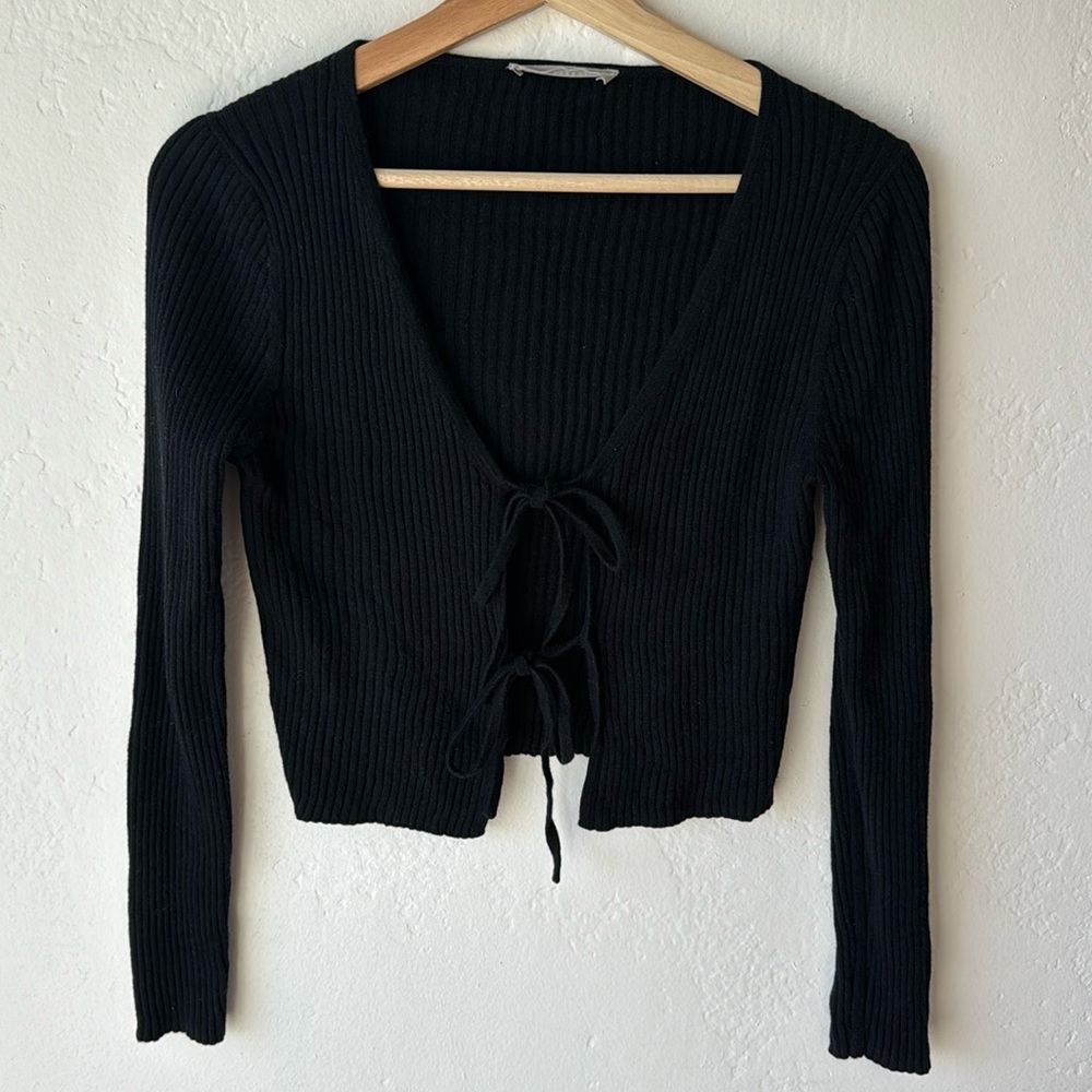 EVERLANE tie front ribbed cardigan small